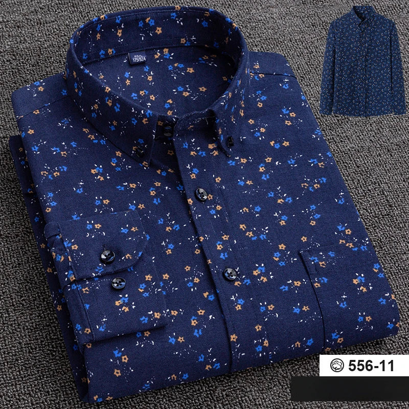 New in shirt plus size 7XL100%cotton fashion long-sleeve shirts for men casual print striped tops elegants single pocket clothes