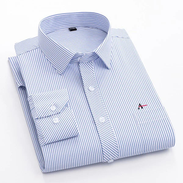 Além de tamanho grande 2023 m-5xl ajuste fino dos homens negócios casual camisa de mangas compridas clássico listrado masculino