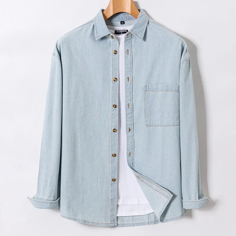 2023 Denim Pocket Design Shirt Classic 100% Cotton  Long-Sleeve  Fashion Embroider Comfortable Clothes