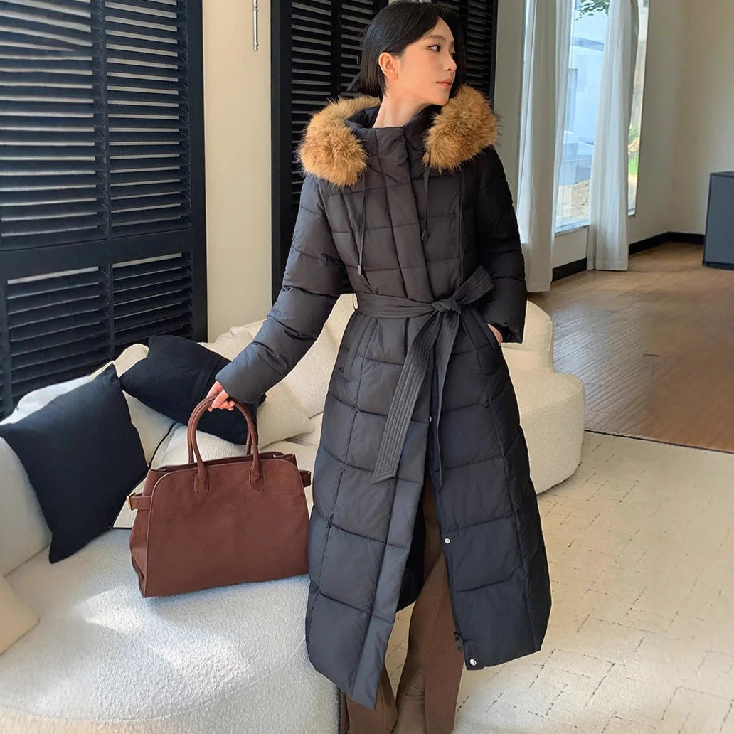 Parkas Women Long Coats Hooded Fur Collar Jackets Thick Warm Y2k Streetwear Jacket Work Coat Elegant Autumn Winter 2025