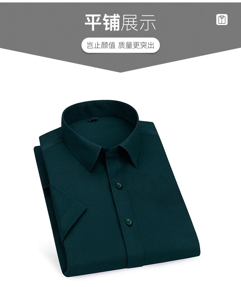 Men's short-sleeved shirt Business casual tooling solid color high-quality non-ironing slim fashion trend top shirt white shirt