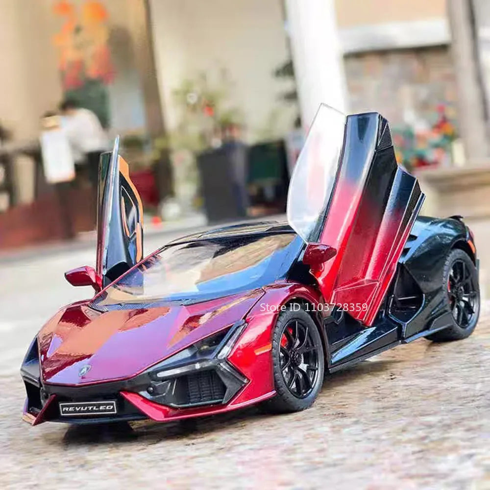 1:24 Scale REVUELTO Miniature Model Toy Sports Cars Alloy Diecast Supercars Sound Light Doors Opened Pull Back for Kids Gifts