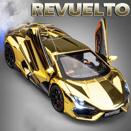 1:24 Scale REVUELTO Miniature Model Toy Sports Cars Alloy Diecast Supercars Sound Light Doors Opened Pull Back for Kids Gifts