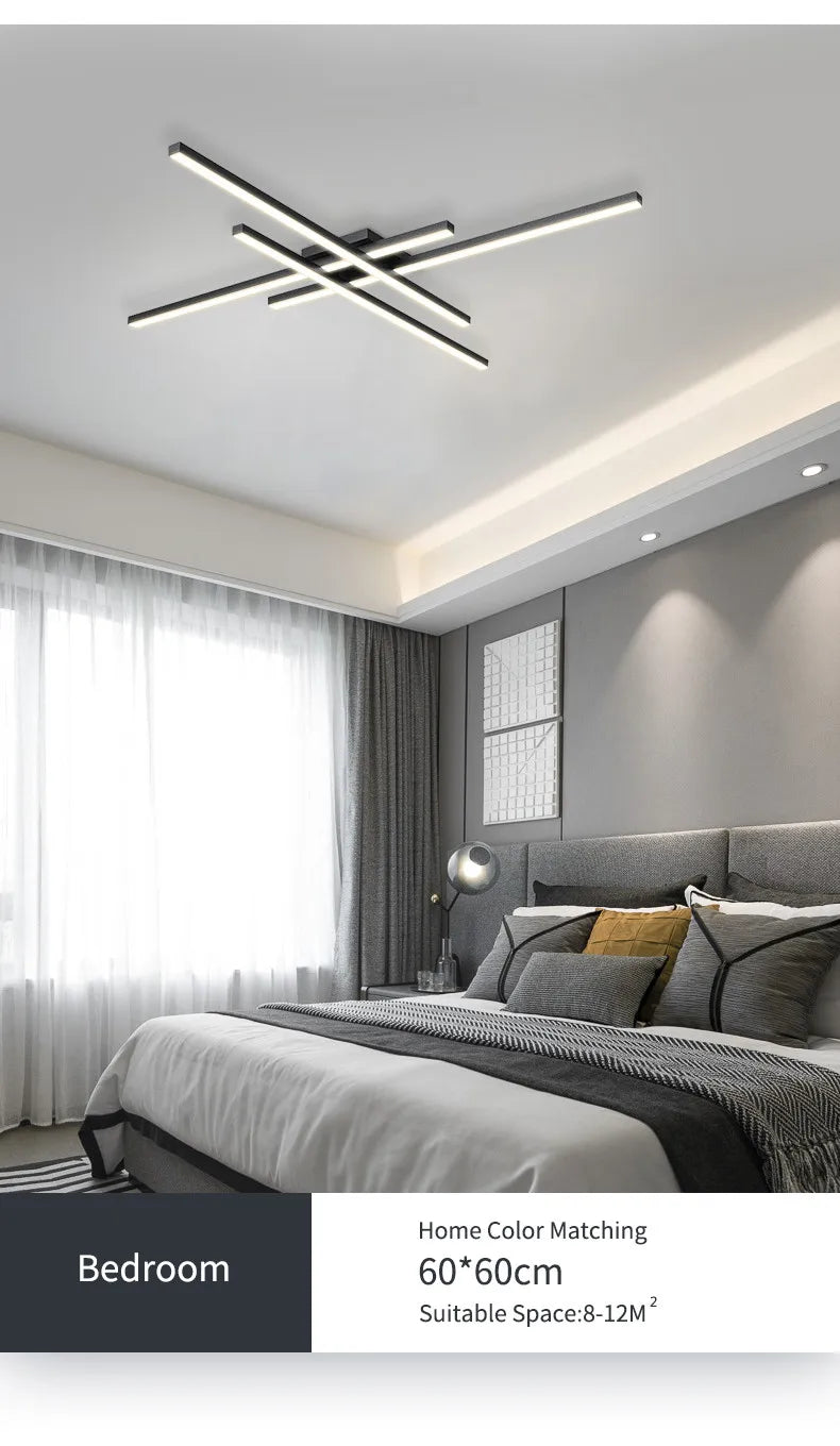 Black chandelier square bedroom lamps living room lamp led ceiling lamp Nordic minimalist creative led ceiling lamp strip lights