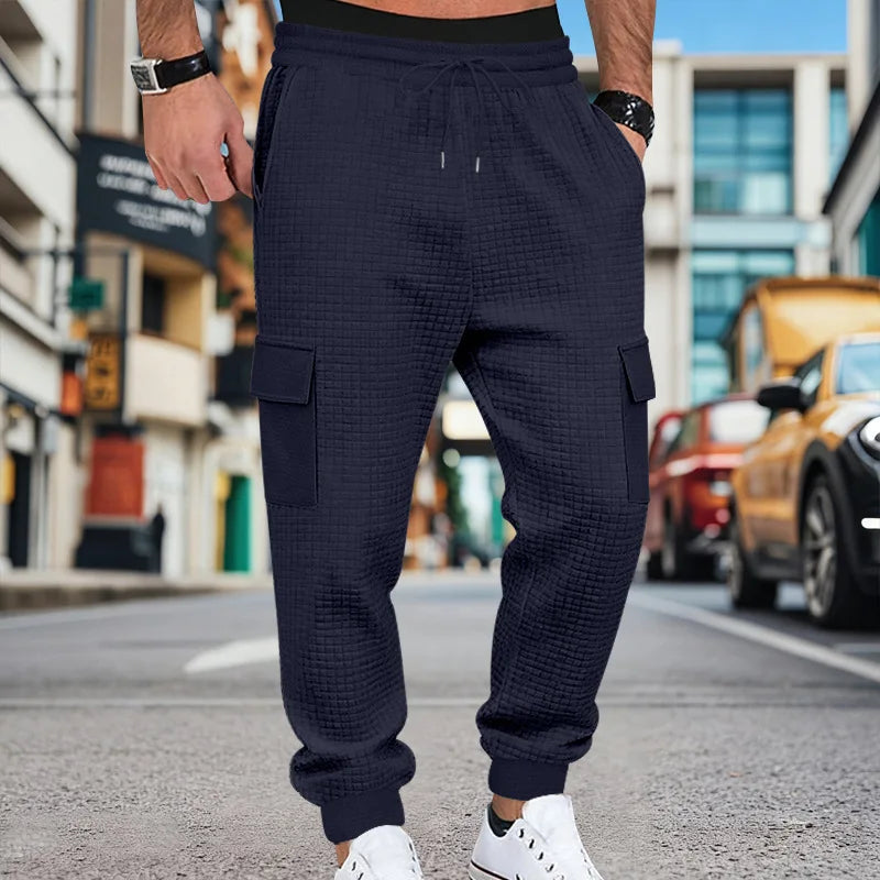 Men's Clothing  Pants Autumn Winter Fashion Casual Heavyweight Small Check Loose Jogger Sweatpants Waffles