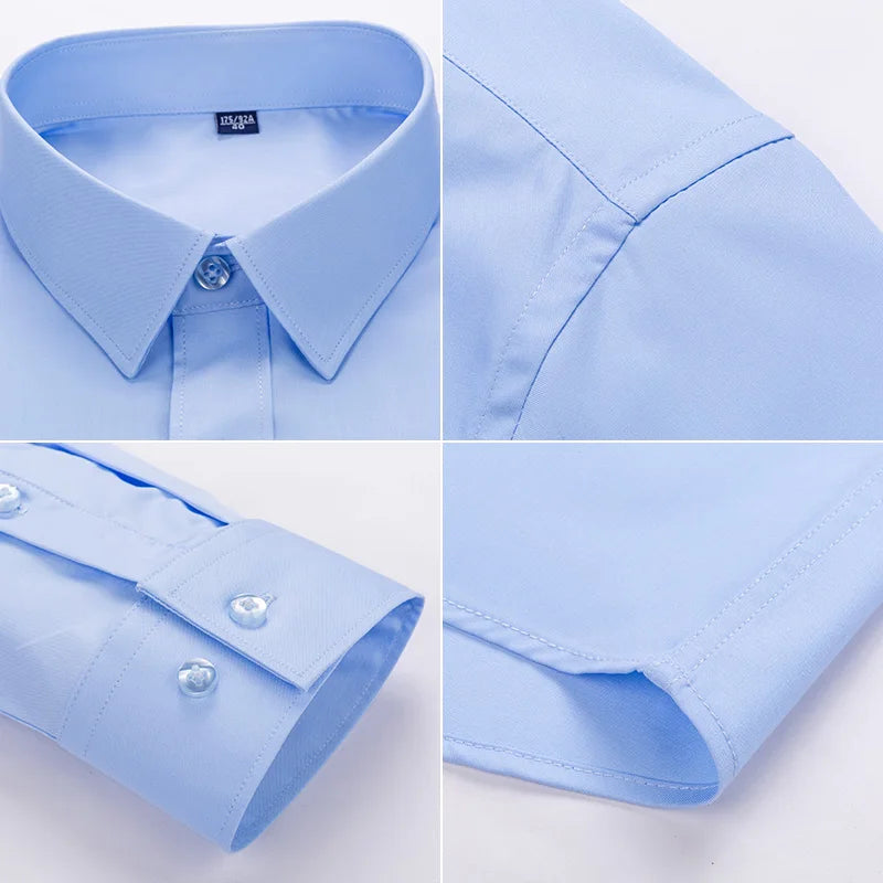 8XL Superfine Denier Bamboo Fiber Micro Elastic Formal Shirts for Men Plus Large Size Casual Slim Fit Long Sleeve Shirts for Men