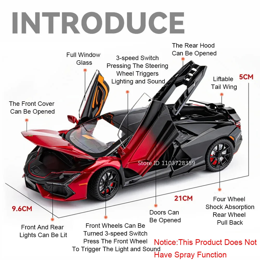 1:24 Scale REVUELTO Miniature Model Toy Sports Cars Alloy Diecast Supercars Sound Light Doors Opened Pull Back for Kids Gifts