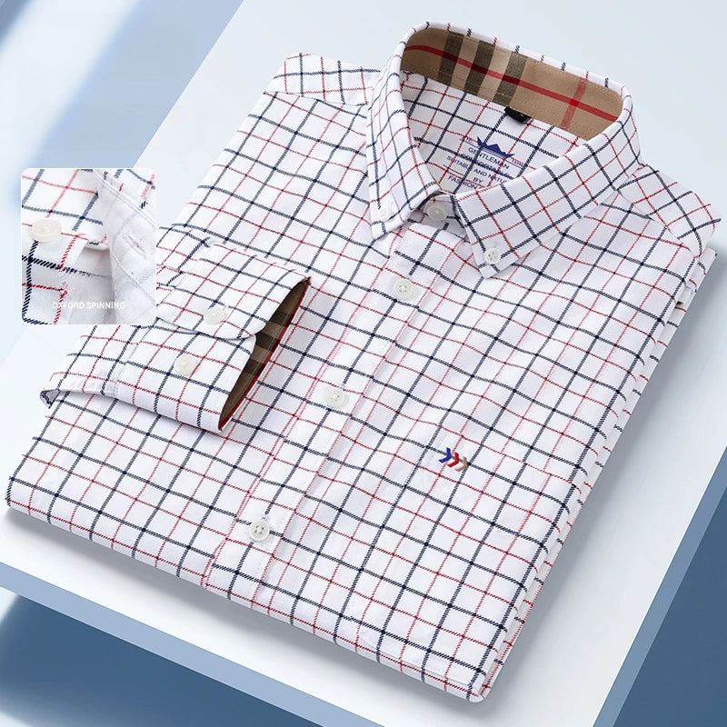 New in shirt 100%cotton oxford long-sleeve shirts for men slim fit formal plain shirt hight qulity plaid soft office clothes