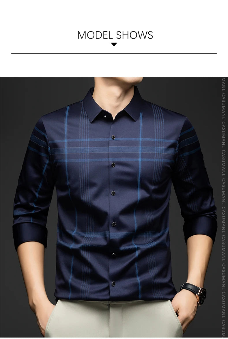 BROWON Formal Shirt Men 2025 Autumn New Long Sleeve Male Shirt Fashion Business Mulberry Silk Striped Shirts for Man Wear