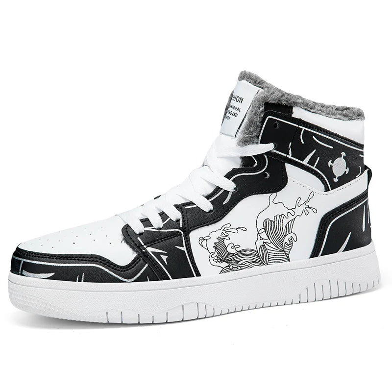 Mens Board Shoes 2025 New Winter Warm Anti Slip Thick Soled Outdoor Casual Sneakers Fashion High Top Lace Up Flat Walking Shoes