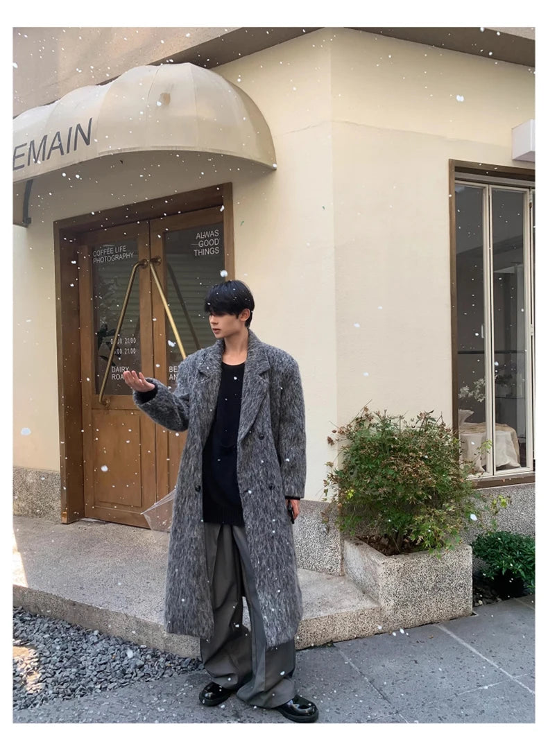 Mauroicardi Autumn Winter Oversized Long Thicken Warm Grey Woolen Coat Men Shoulder Pads Double Breasted Wool & Blends Overcoat
