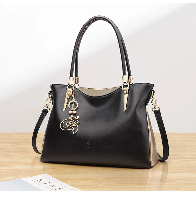 FOXER Elegant Women Shoulder Tote Bag Cowhide Fashion Luxury Design Female Handbag Purse Festival Gift for Wife,Mom