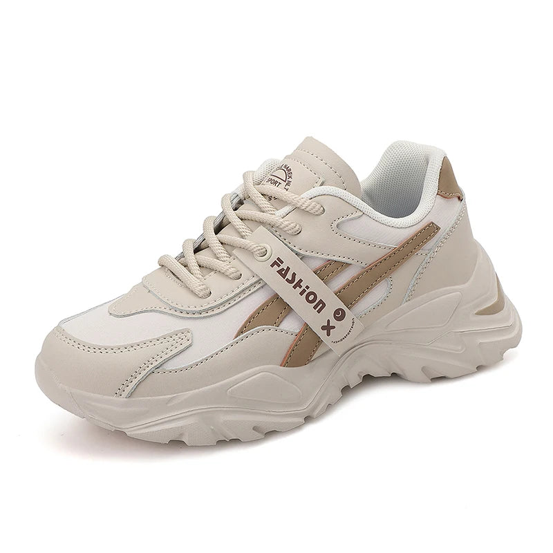 Casual Leather Sneakers for Women Autumn Winter Comfortable Walking Shoes Fashion Patchwork Thick Bottom Sports Shoes Female