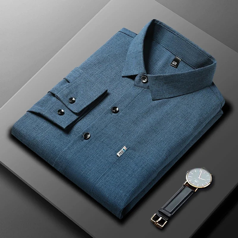 New Men's Business Casual Long Sleeved Printed Shirt with Wrinkle Resistance No Ironing Comfortable All Season Versatile Top