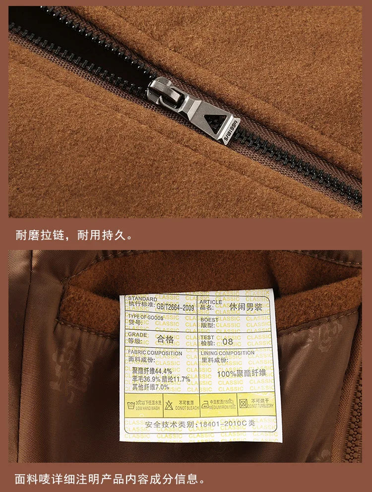 Men's Autumn Winter Fashion High-End Atmosphere Long Thickened Wool Overcoat Middle-Aged Men's Stylish Woolen Coat