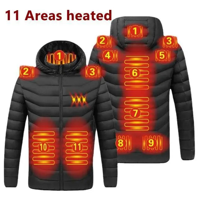 2023NEW Men Heated Jackets Outdoor Coat USB Electric Battery Long Sleeves Heating Hooded Jackets Warm Winter Thermal Clothing