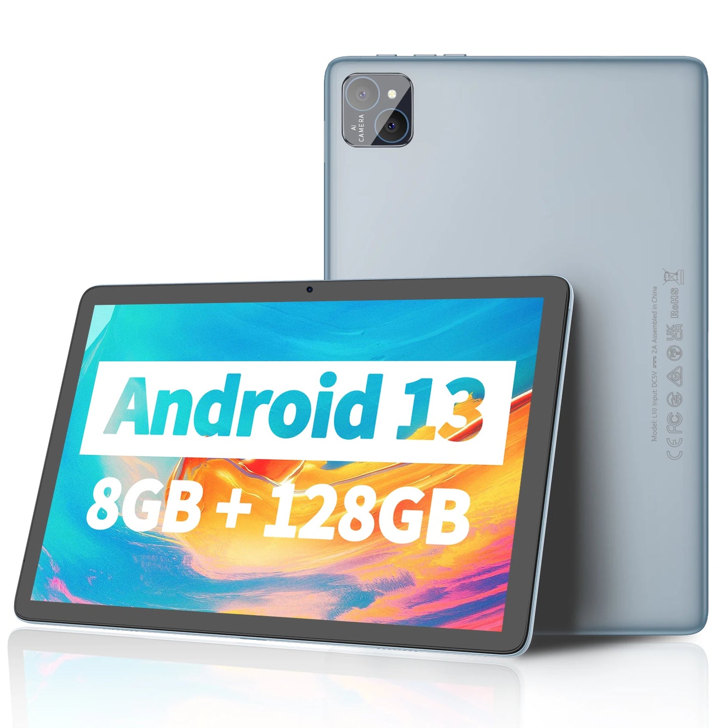 PRITOM Android 14 Tablet 10.1 Inch, 8GB(4+4 Expand) RAM + 128GB ROM, Octa Core, 5G WiFi, with Keyboard, Mouse, Case