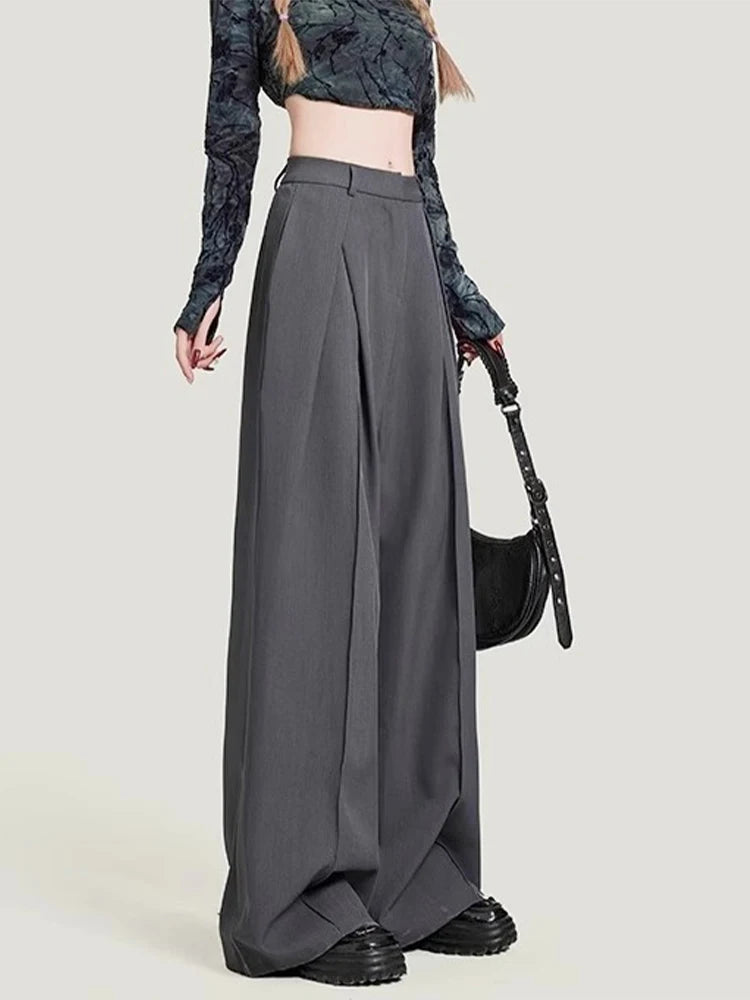 Women's Grey Baggy Suits Pants Vintage Y2k Pants Harajuku Aesthetic Office Ladies High Waist Trousers Fashion 2000s Clothes 2024