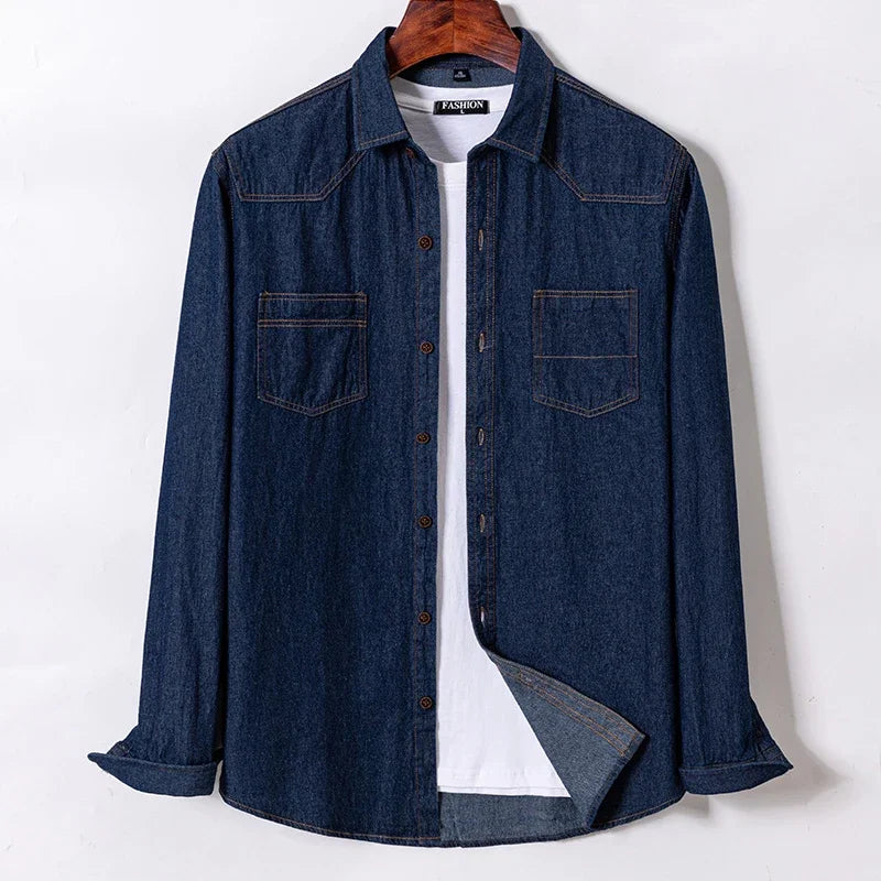 2023 Denim Pocket Design Shirt Classic 100% Cotton  Long-Sleeve  Fashion Embroider Comfortable Clothes