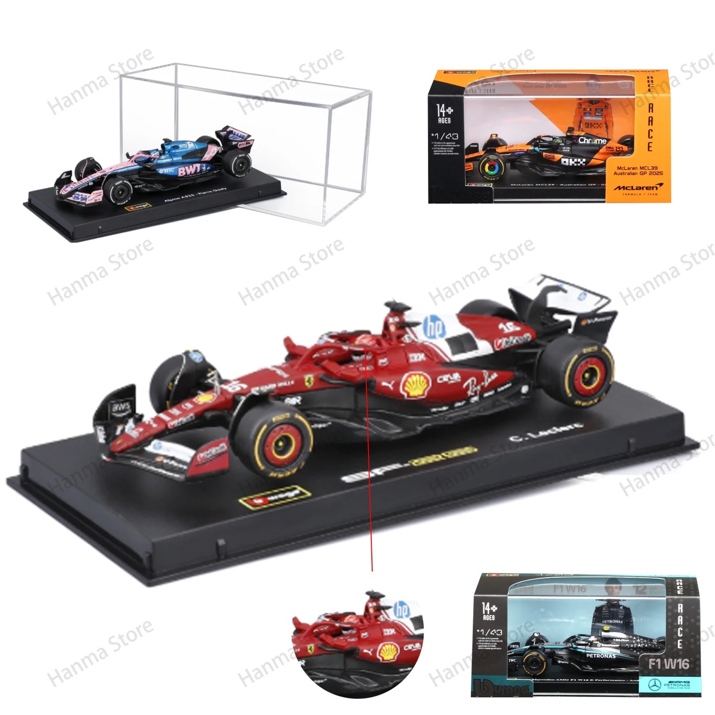 Bburago 1:43 F1 BWT Alpine Model With Helmet 2025 Alloy Miniature  Formula Racing Car Toy MCL39 W16 SF25 RB21 Japanese
