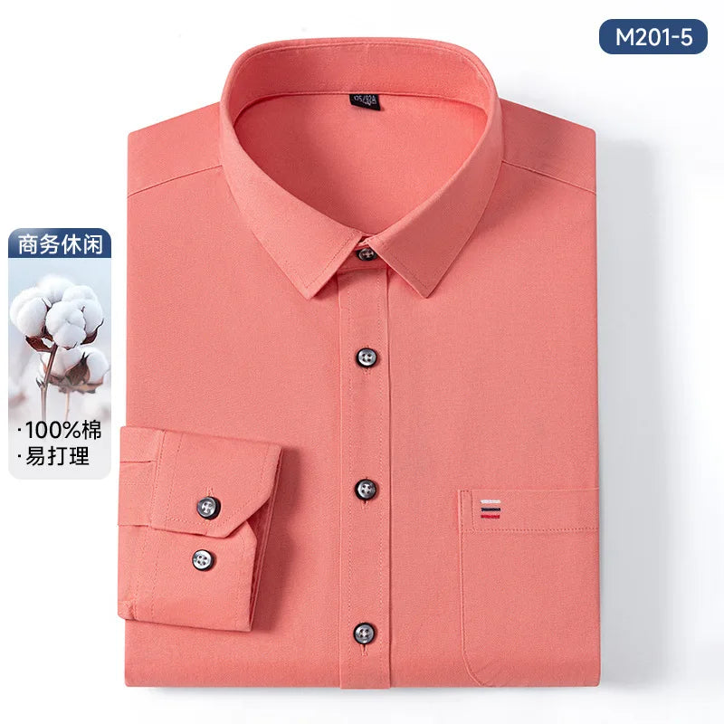 7XL Solid Color 100 Cotton Long Sleeve Shirt Men Business Casual White Shirt Black Blue Men Shirt Long Sleeve Slim Fit Pocket