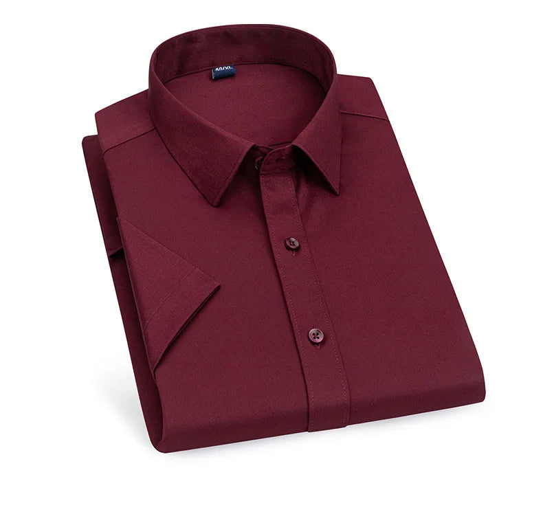 Men's short-sleeved shirt Business casual tooling solid color high-quality non-ironing slim fashion trend top shirt white shirt