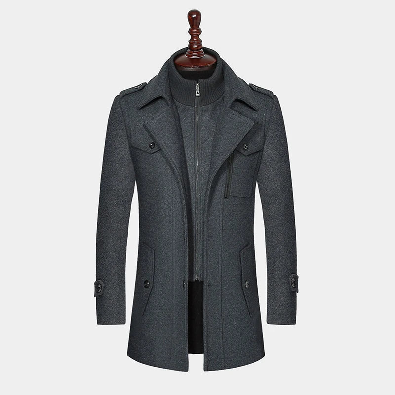 Men's Autumn Winter Fashion High-End Atmosphere Long Thickened Wool Overcoat Middle-Aged Men's Stylish Woolen Coat