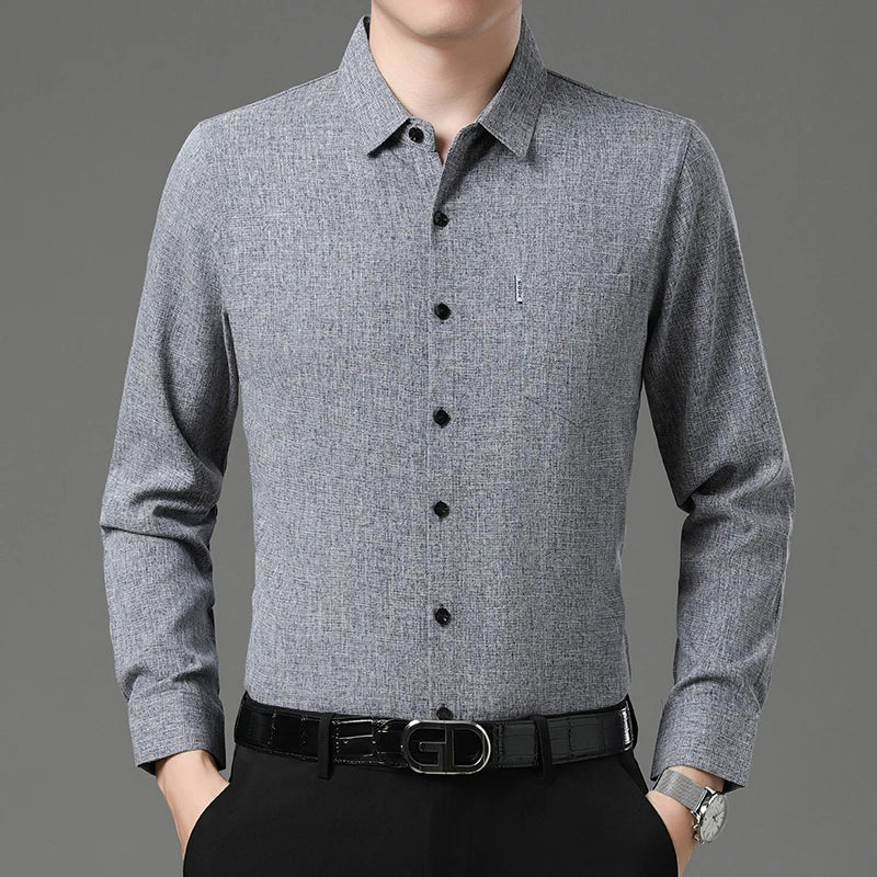 New Men's Business Casual Long Sleeved Printed Shirt with Wrinkle Resistance No Ironing Comfortable All Season Versatile Top