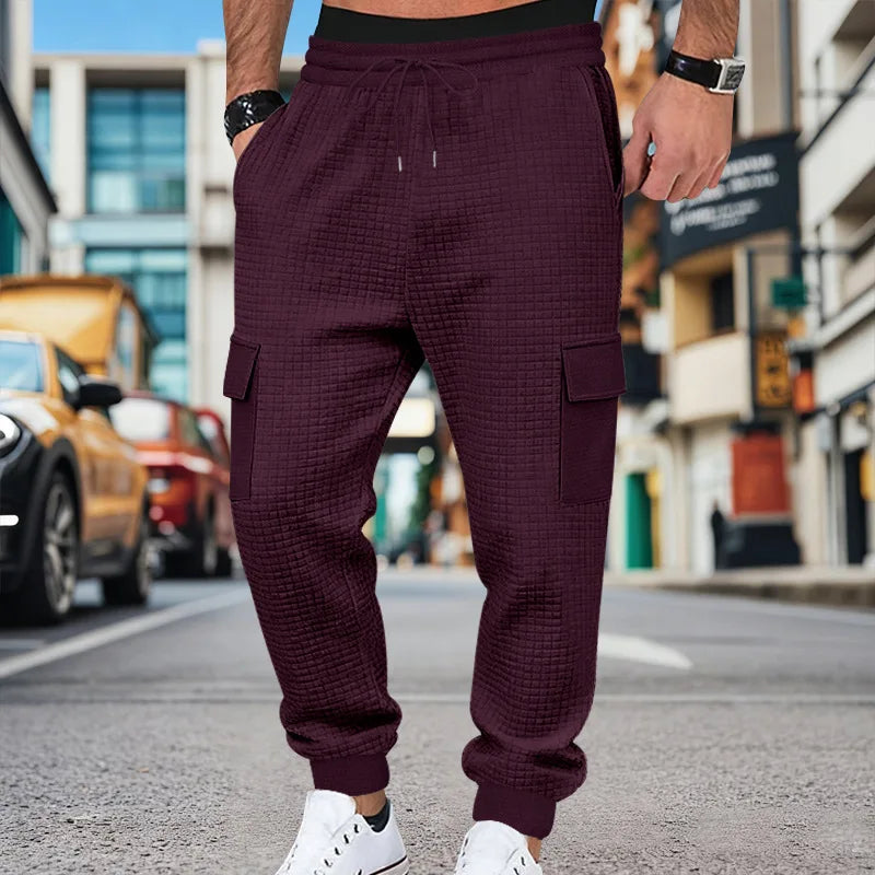 Men's Clothing  Pants Autumn Winter Fashion Casual Heavyweight Small Check Loose Jogger Sweatpants Waffles