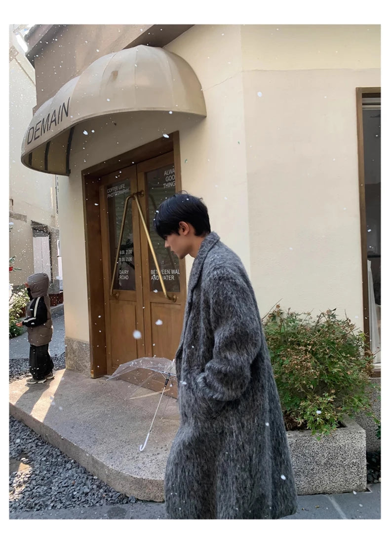 Mauroicardi Autumn Winter Oversized Long Thicken Warm Grey Woolen Coat Men Shoulder Pads Double Breasted Wool & Blends Overcoat