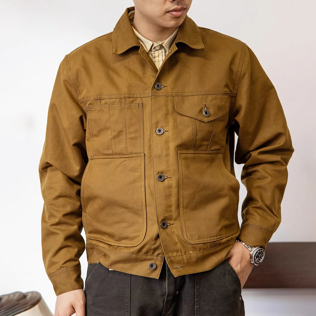 Red Tornado Waxed Canvas Cruiser Jacket Water Resistant Rugged Style Men's Work Outerwear