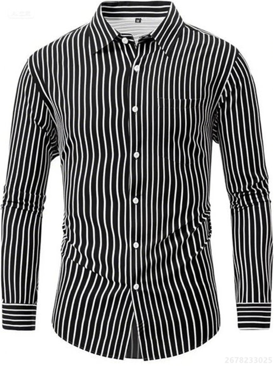Men's shirts, long-sleeved lapel business formal button-down shirts, men's striped shirts, high-quality men's tops XS-6XL