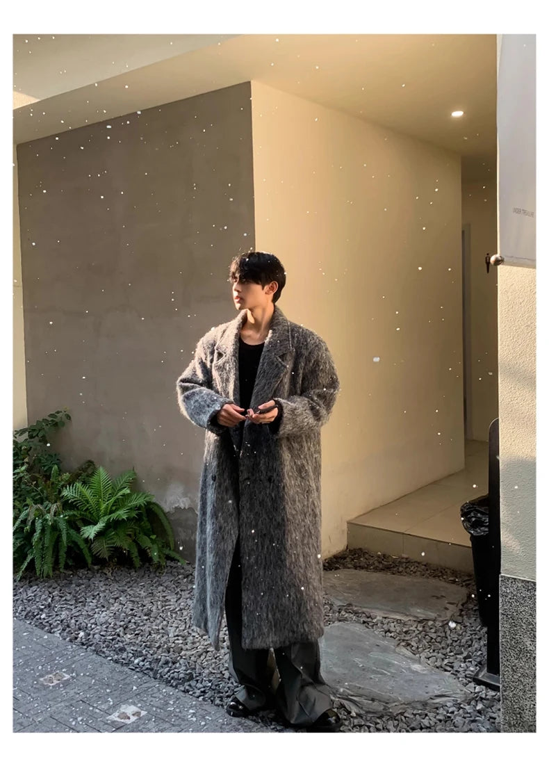 Mauroicardi Autumn Winter Oversized Long Thicken Warm Grey Woolen Coat Men Shoulder Pads Double Breasted Wool & Blends Overcoat