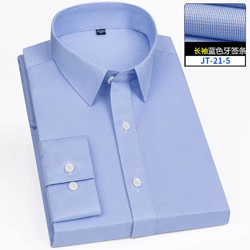 8XL Superfine Denier Bamboo Fiber Micro Elastic Formal Shirts for Men Plus Large Size Casual Slim Fit Long Sleeve Shirts for Men