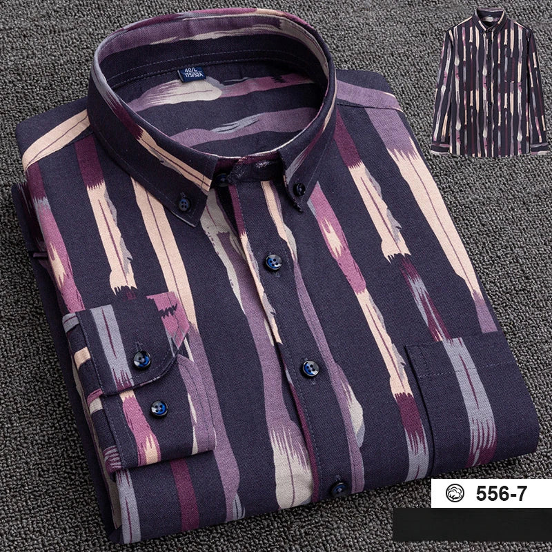 New in shirt plus size 7XL100%cotton fashion long-sleeve shirts for men casual print striped tops elegants single pocket clothes