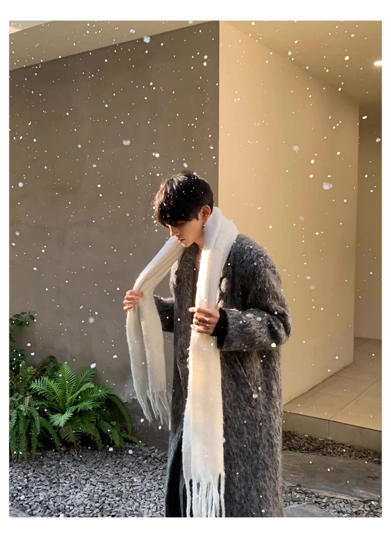 Mauroicardi Autumn Winter Oversized Long Thicken Warm Grey Woolen Coat Men Shoulder Pads Double Breasted Wool & Blends Overcoat