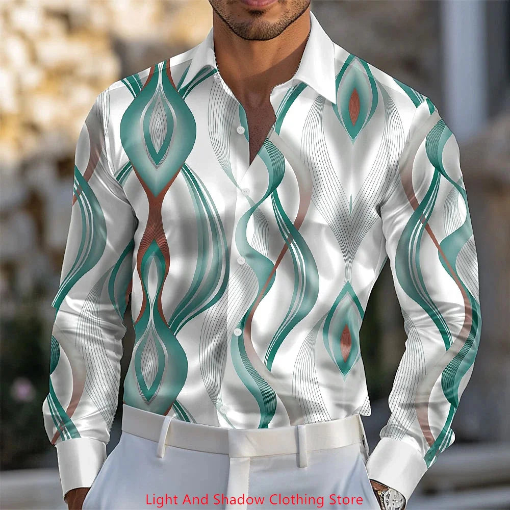Men's Business Casual Shirt Fashionable Luxury Comfortable Fabric Printed Shirt Long Sleeve Collar Button Party Shirt XS-6XL