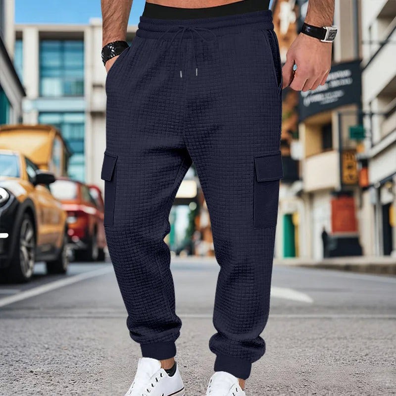 Men's Clothing  Pants Autumn Winter Fashion Casual Heavyweight Small Check Loose Jogger Sweatpants Waffles