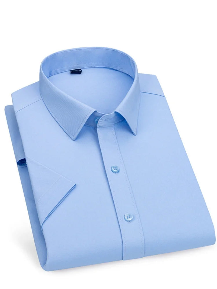 Men's short-sleeved shirt Business casual tooling solid color high-quality non-ironing slim fashion trend top shirt white shirt