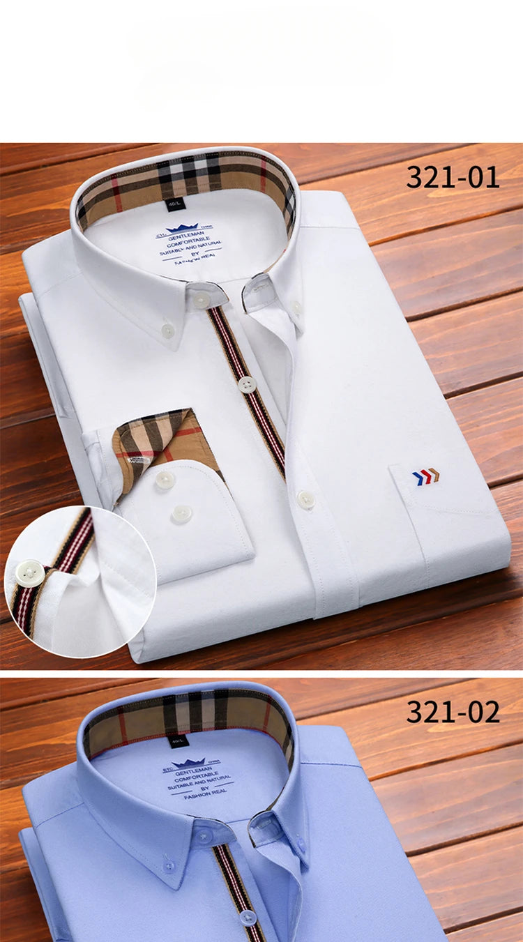 New in shirt 100%cotton oxford long-sleeve shirts for men slim fit formal plain shirt hight qulity plaid soft office clothes