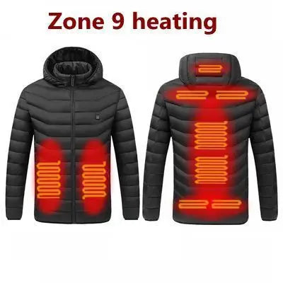 2023NEW Men Heated Jackets Outdoor Coat USB Electric Battery Long Sleeves Heating Hooded Jackets Warm Winter Thermal Clothing