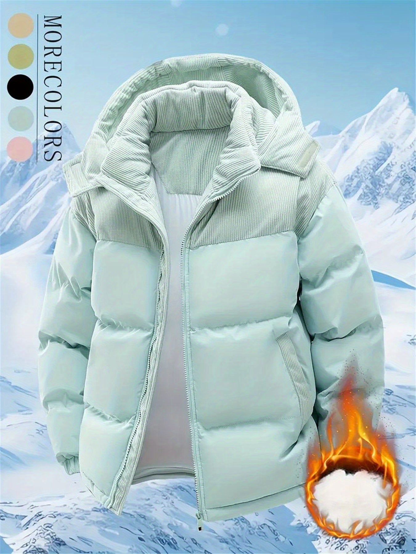 Men's Winter Hooded Jacket - Full-Zip Detachable Hood & Coat, Beige//Brown Color-Block, -Filled Casual Coat for Skiing, Snowboarding & ctivities - Machine Washable Cold Weather Outerwear, Winter Jacket For Men, Men Winter Jac
