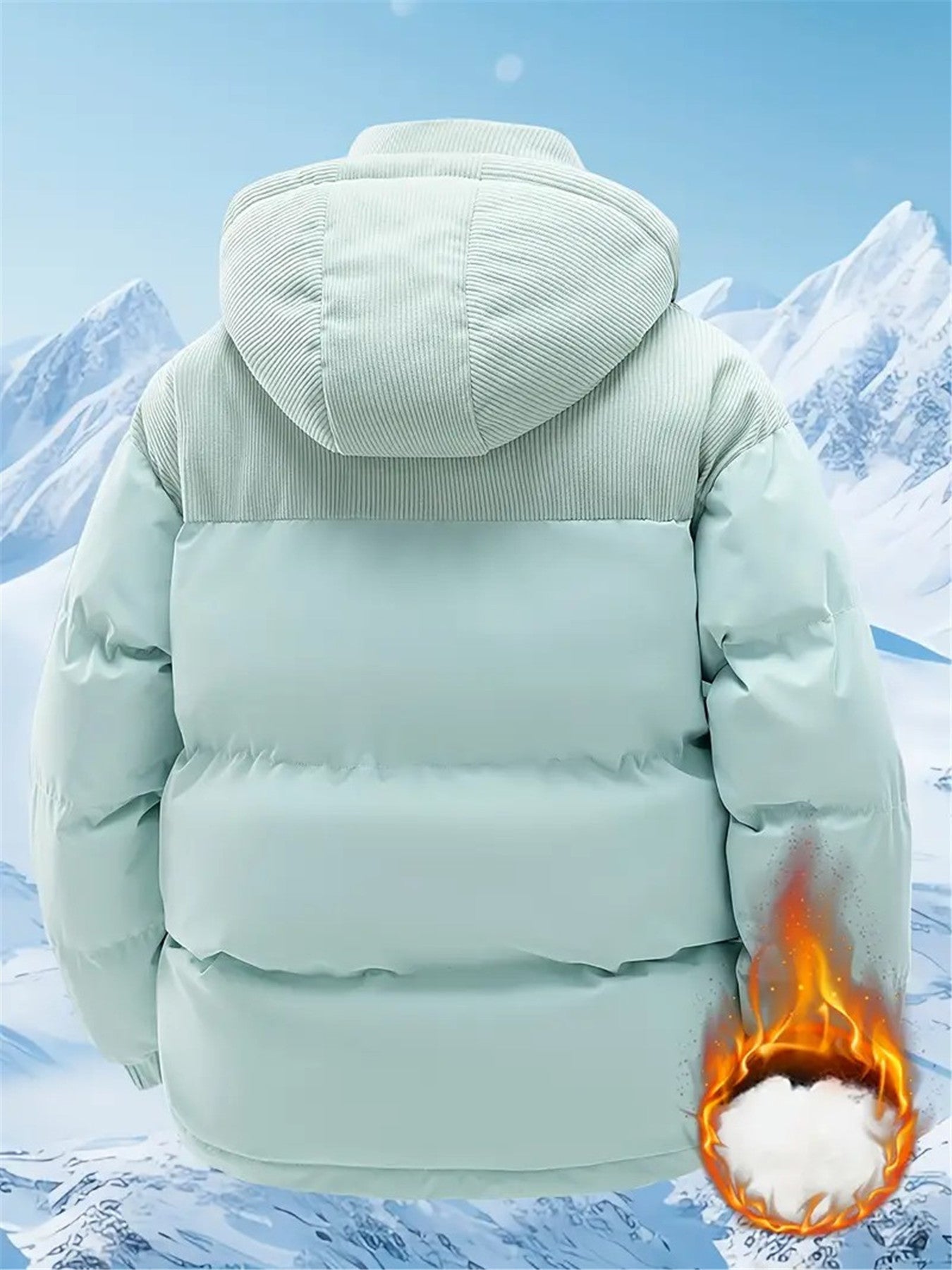 Men's Winter Hooded Jacket - Full-Zip Detachable Hood & Coat, Beige//Brown Color-Block, -Filled Casual Coat for Skiing, Snowboarding & ctivities - Machine Washable Cold Weather Outerwear, Winter Jacket For Men, Men Winter Jac