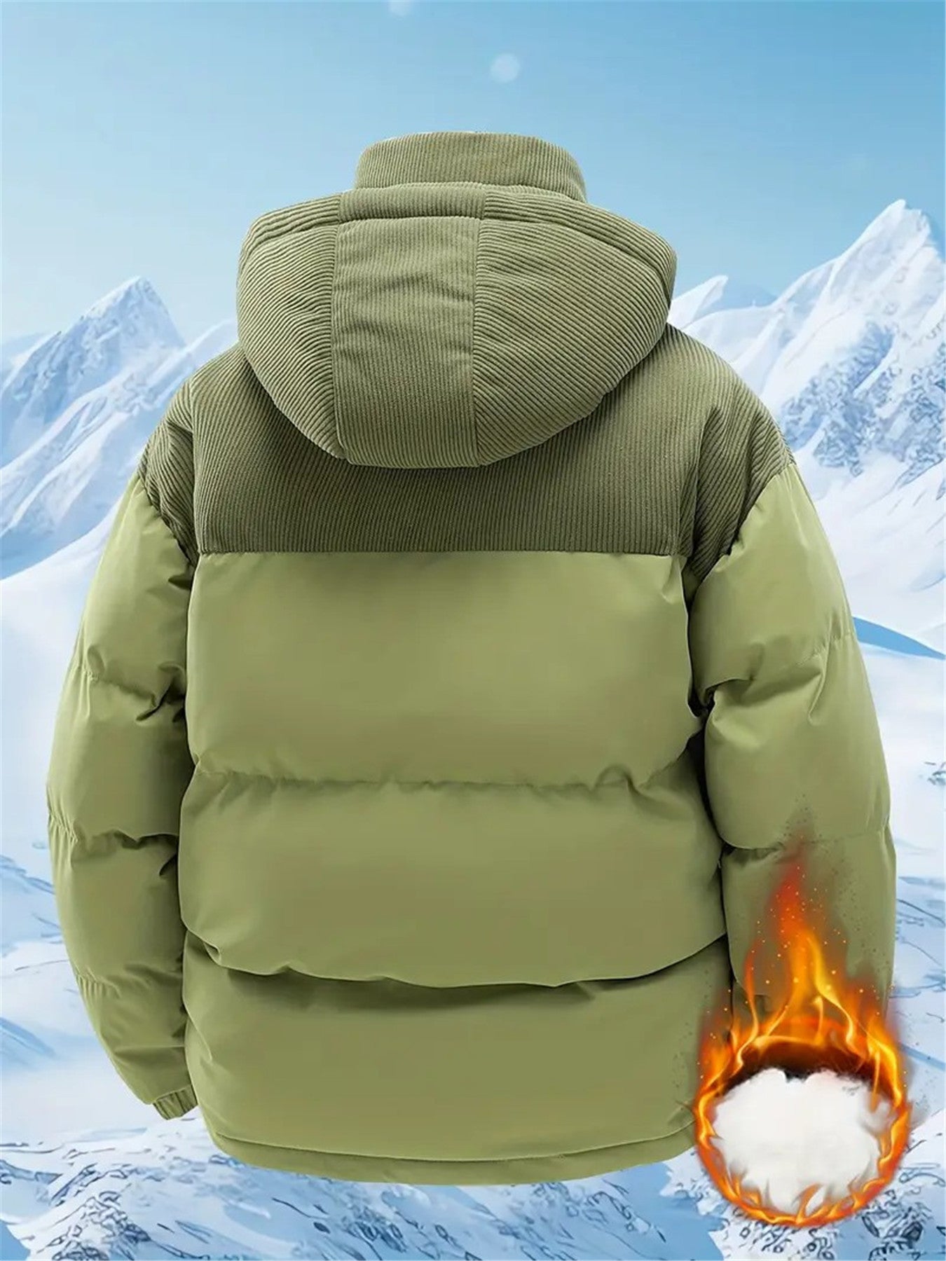 Men's Winter Hooded Jacket - Full-Zip Detachable Hood & Coat, Beige//Brown Color-Block, -Filled Casual Coat for Skiing, Snowboarding & ctivities - Machine Washable Cold Weather Outerwear, Winter Jacket For Men, Men Winter Jac